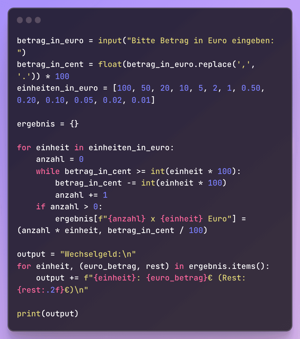 Geldautomat als Python-Skript